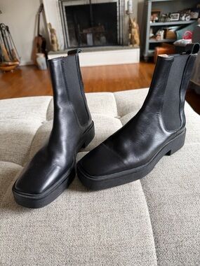 Zara Black Leather Ankle Boots – Chunky Platform, Square Toe, EU 36 / US 5.5-6